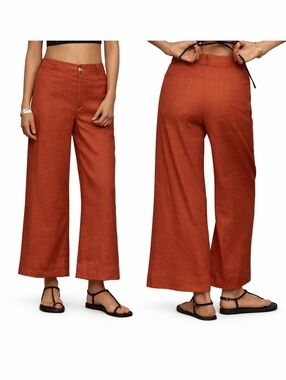 Maeve Anthropologie Ettie Linen Edition Wide Leg Crop Pants Rust High Rise 25P